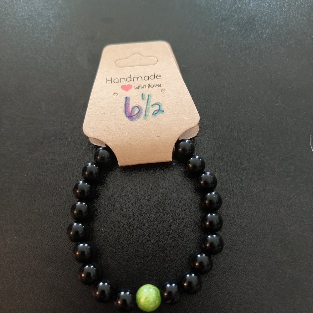 Black Beaded Bracelet with Green Accent